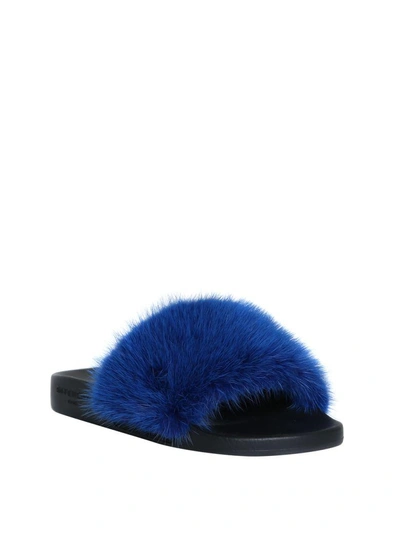 Shop Givenchy Mink Fur Rubber Slides In Blu