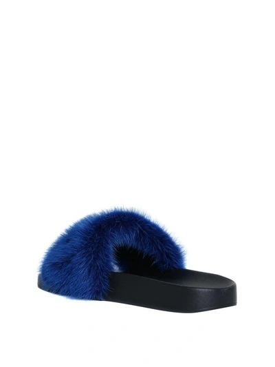 Shop Givenchy Mink Fur Rubber Slides In Blu