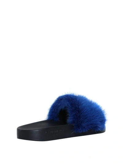 Shop Givenchy Mink Fur Rubber Slides In Blu