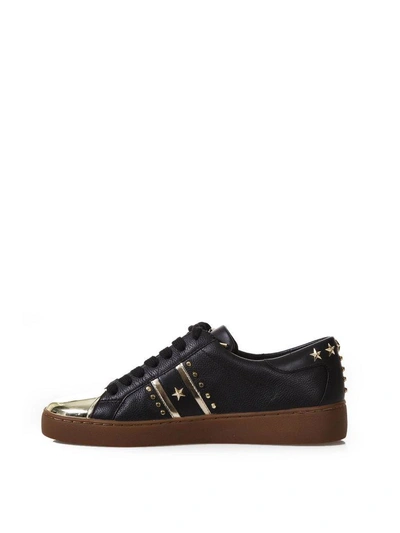 Shop Michael Michael Kors Frankie Studded Leather Sneakers In Black-pale Gold