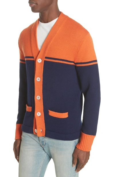Shop Gucci Collegiate Wool Cardigan In Multi Blue