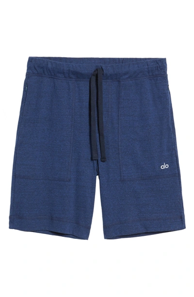 Shop Alo Yoga Revival Relaxed Knit Shorts In Navy Triblend