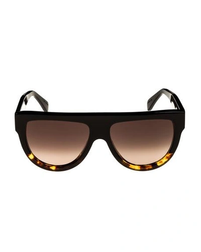 Shop Celine Flattop Two-tone Shield Adjusted-fit Sunglasses, Black Pattern