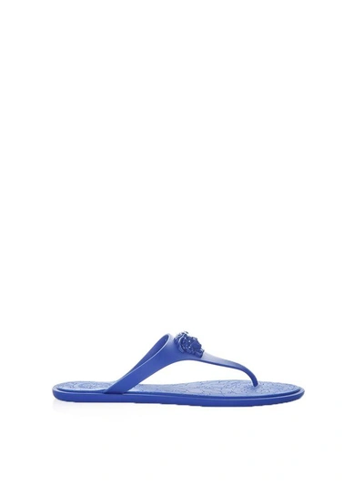 Shop Versace Medusa Rubber Flip Flops Sandals In Blue