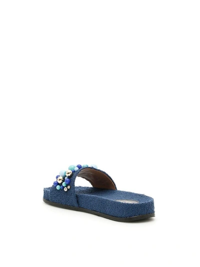 Shop Aquazzura Bon Bon Pool Slides In Navy (blue)