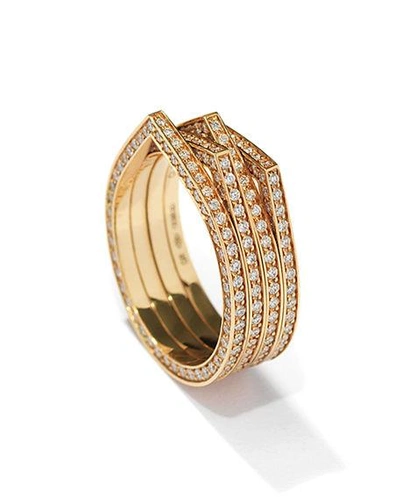 Shop Repossi Antifer Four-row Ring With Diamonds In 18k Gold In Rose Gold