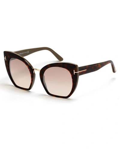Shop Tom Ford Samantha Cropped Cat-eye Sunglasses, Brown/havana