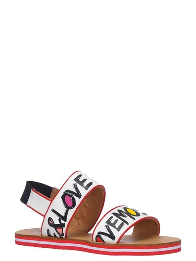 Shop Moschino Leather Sandals In Bianco/rosso