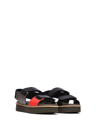 Shop Vic Matie Sandal With Red And Military Green Velcro In Nero Cuoio Militare