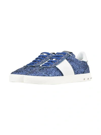 Shop Valentino Blue Glitter Sneaker