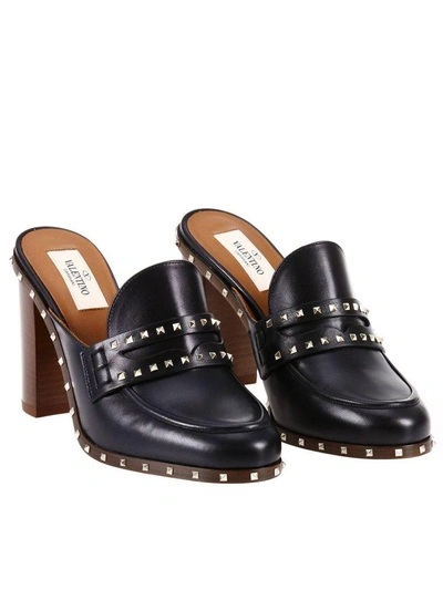 Shop Valentino High Heel Shoes Rockstud Leather Sandal With Heel And Metal Studs In Black