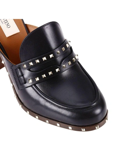 Shop Valentino High Heel Shoes Rockstud Leather Sandal With Heel And Metal Studs In Black