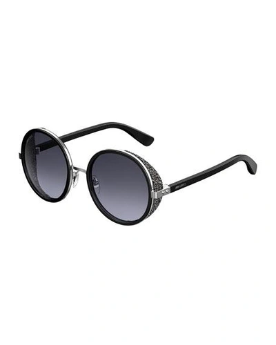 Shop Jimmy Choo Andien Textured Round Sunglasses In Black Pattern