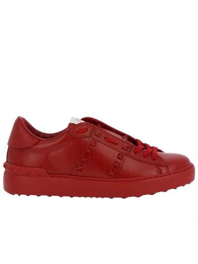 Valentino Garavani Rockstud Untitled Leather Sneakers In Red