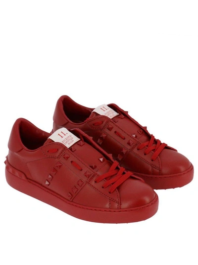 Valentino Garavani Rockstud Untitled Leather Sneakers In Red
