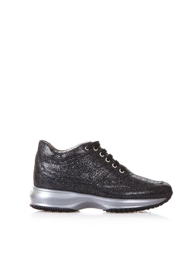 Shop Hogan Black Interactive Glitter Print Sneakers