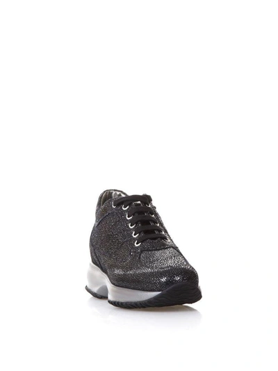 Shop Hogan Black Interactive Glitter Print Sneakers