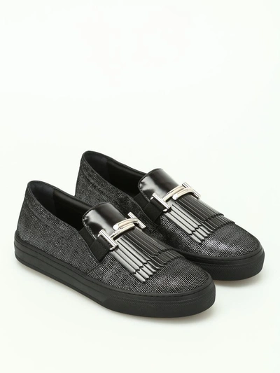 Shop Tod's Flat Shoes In Silver+black