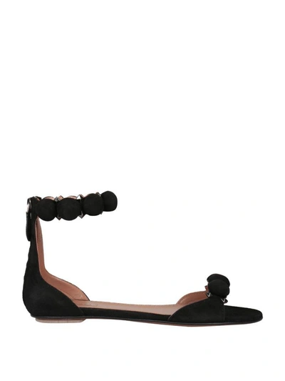 Shop Alaïa Studded Suede Sandals In Nero