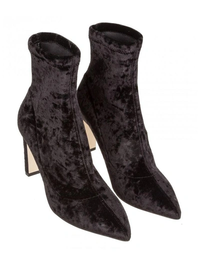 Shop Jimmy Choo Louella Velvet Ankle Boots In Black