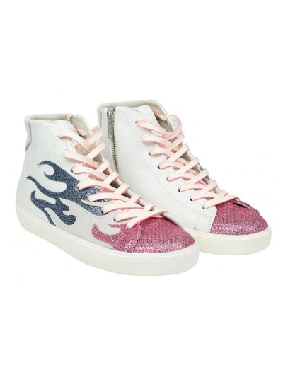 Shop Leather Crown Sneakers High W Fire In Leather Color White And Pink