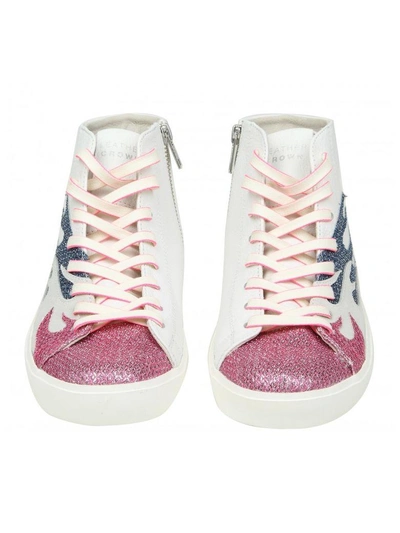 Shop Leather Crown Sneakers High W Fire In Leather Color White And Pink