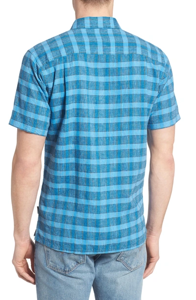 Shop Patagonia 'back Step' Regular Fit Check Short Sleeve Sport Shirt In Radar Blue