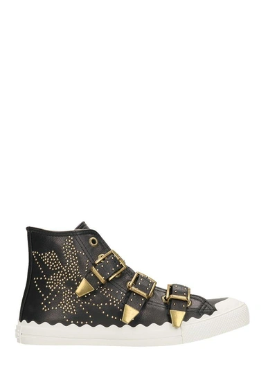 Shop Chloé Kyle Studded Hightop Leather Sneaker In Black