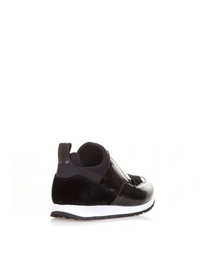 Shop Tod's Glossy Leather & Velvet Slip-on Sneakers In Black