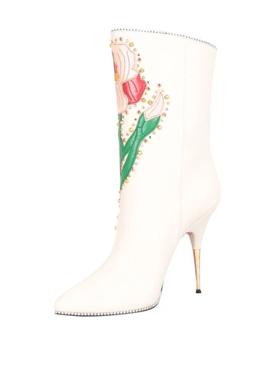 Shop Gucci Flowers Intarsia Leather Boot In Bianco