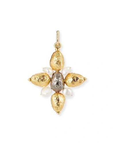 Shop Grazia And Marica Vozza Yellow Golden Cross Nugget Charm With Pearls In Unassigned