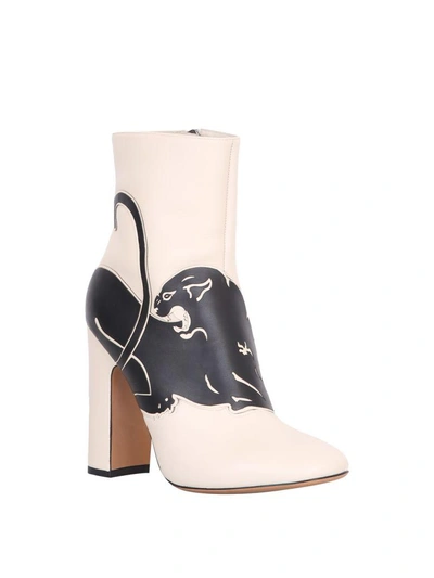 Shop Valentino Panther Leather Ankle Boots In Bianco