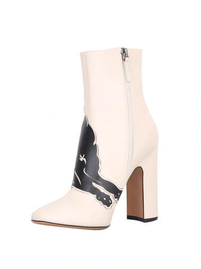 Shop Valentino Panther Leather Ankle Boots In Bianco