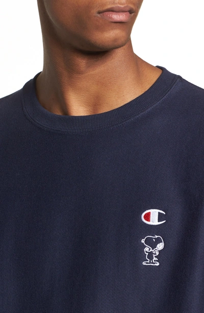 Shop Champion Snoopy Unisex Sweatshirt In Navy