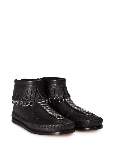 Shop Alexander Wang Montana Embellished Fringed Textured-leather Ankle Boots In Nero