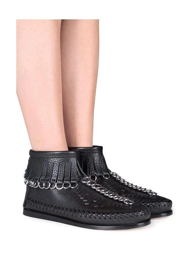 Shop Alexander Wang Montana Embellished Fringed Textured-leather Ankle Boots In Nero