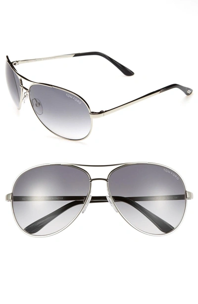 Shop Tom Ford Charles 62mm Aviator Sunglasses - Shiny Palladium / Smoke
