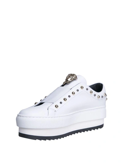 Shop Versace Medusa Leather Sneakers In Bianco