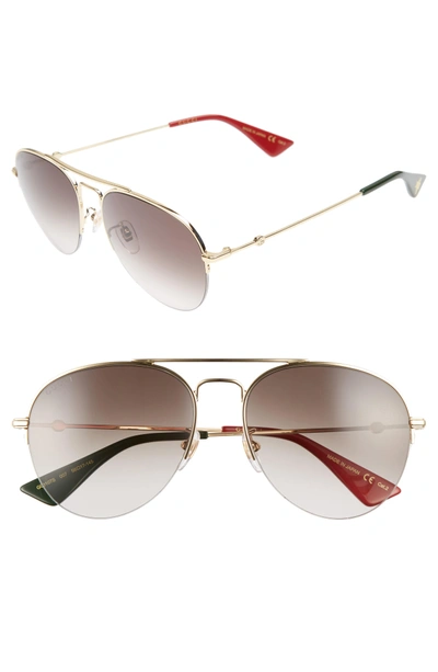 Shop Gucci Pilot 56mm Aviator Sunglasses - Gold/ Brown