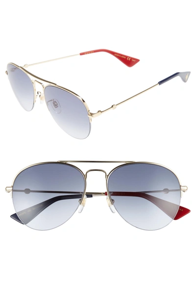 Shop Gucci Pilot 56mm Aviator Sunglasses - Gold/ Grey