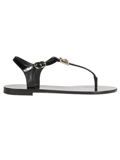 Shop Dolce & Gabbana Logo Plaque Flat Sandals