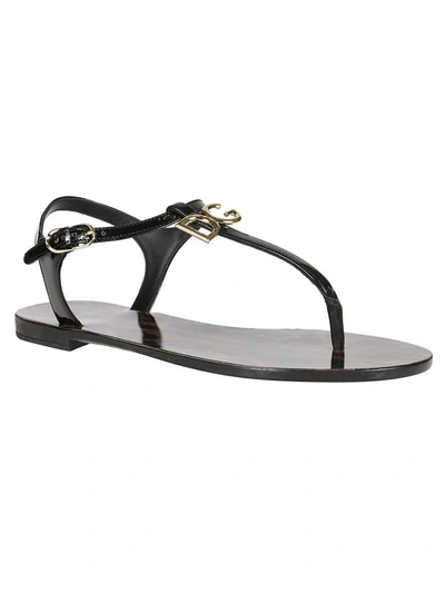 Shop Dolce & Gabbana Logo Plaque Flat Sandals