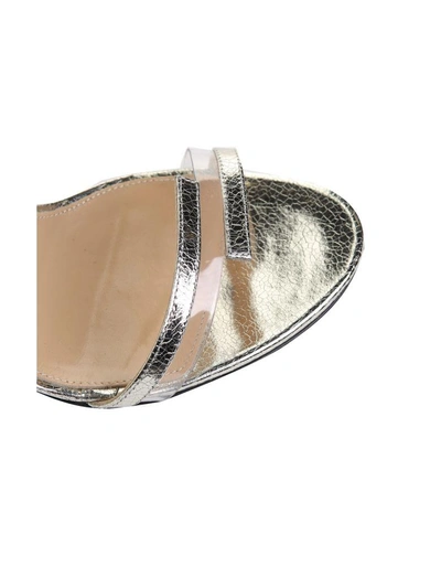 Shop Sergio Rossi Karen Cracked-lamé Leather Sandals In Argento