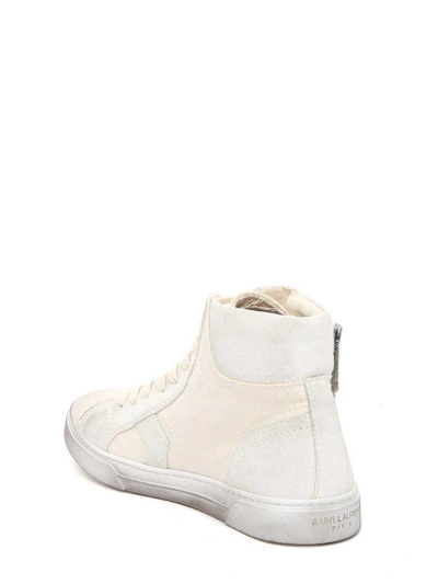 Shop Saint Laurent Joe Mid Top Sneaker In Used Canvas In Milk/panna