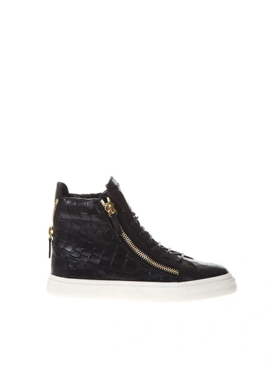 Shop Giuseppe Zanotti Embossed Leather High-top Sneakers In Black