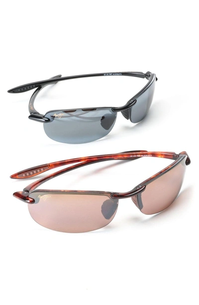 Maui Jim Black Coral 65mm Polarized Oversize Rectangular Sunglasses In Tortoise