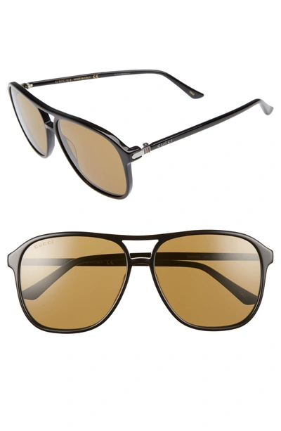 Shop Gucci Retro Web 58mm Sunglasses In Black W/ Nicotene Lens
