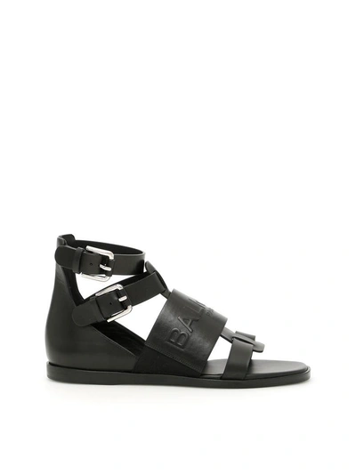 Shop Balmain Logo Sandals In Noir/black|nero