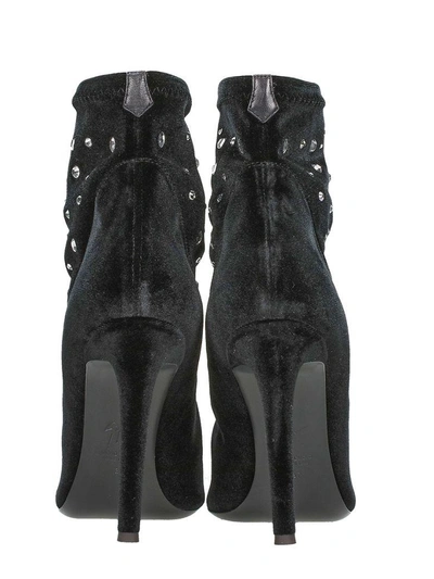 Shop Giuseppe Zanotti Dazzling Celeste Black Velvet Boot