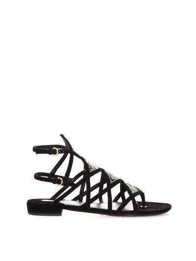 Shop Ferragamo Essie Embellished Suede Sandals In Black
